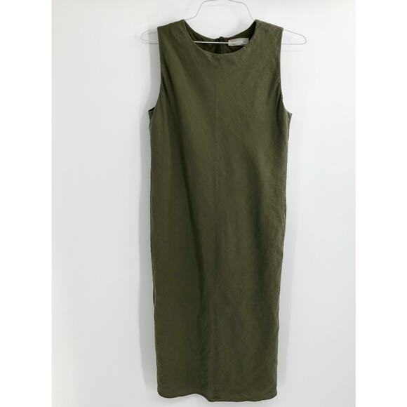 Everlane Bias Cut Midi Linen Dress Olive Green Shift Dress Sleeveless Summer 4 - Picture 3 of 6